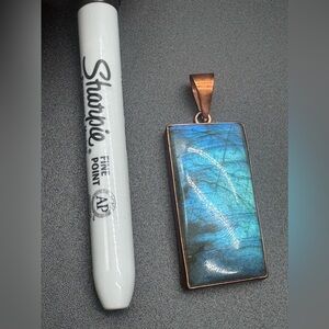 Copper Labradorite Rectangular Pendant - Blue Green Labradorite Necklace